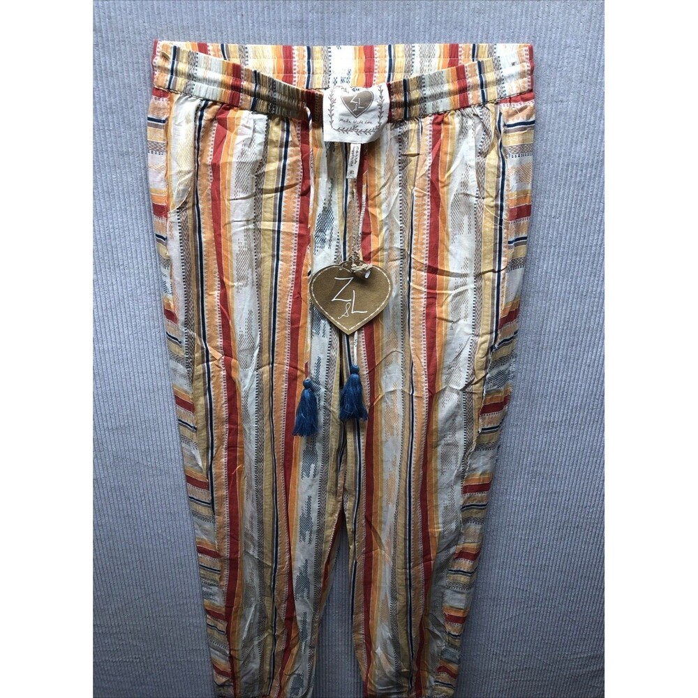 Z&L Boho Joggers Size M Striped Tassel Multicolor NWT